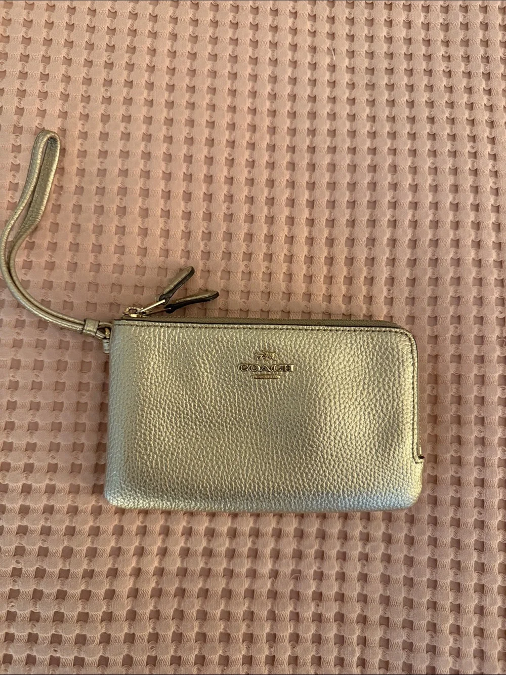 Coach Metallic Gold Leather Wristlet Zip Clutch - Double Pocket